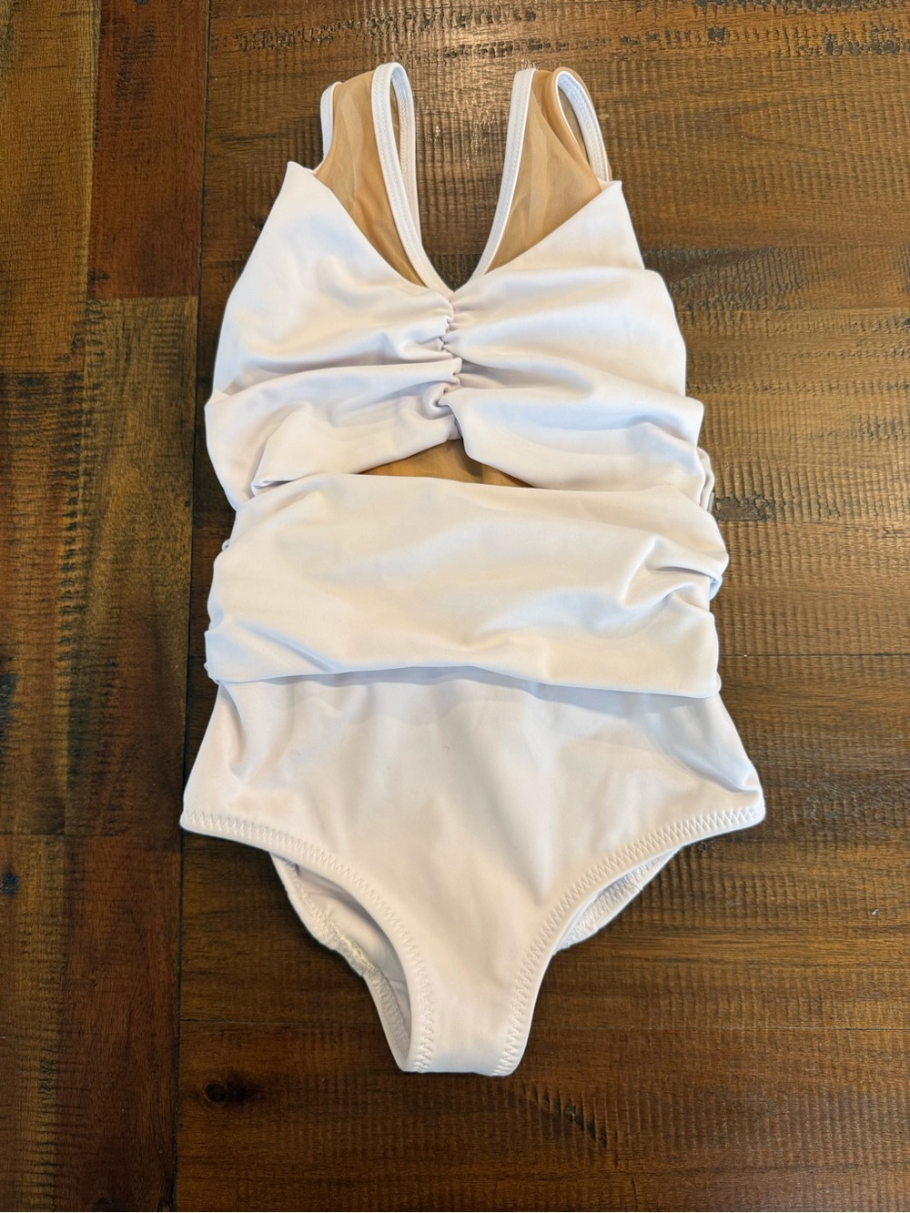 Girls White Ruched dance leotard